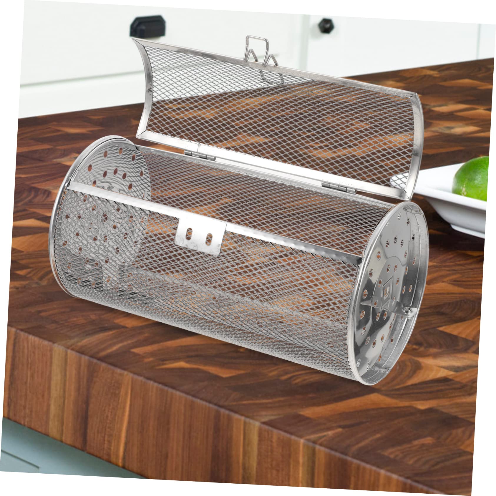 Jaula para Asar de Acero Inoxidable Giratoria Plateada | Uso Amplio para Espárragos y Cebollas, Apta para Restaurante y Reuniones Familiares, Acabado en Acero Inoxidable