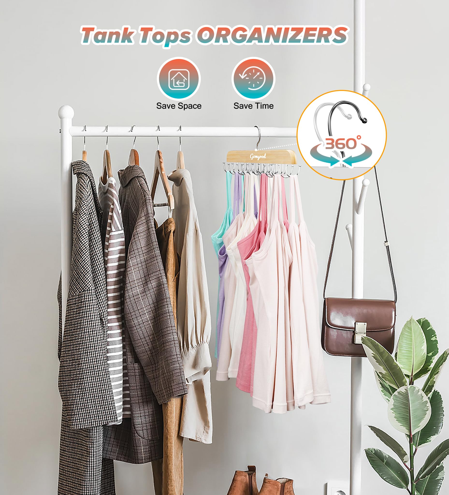 Set Organizer Armadio: Appendino Metallico Per Leggings Con 10 Clip E Gruccia In Legno Per Reggiseni Con 20 Ganci, Risparmia Spazio - 3