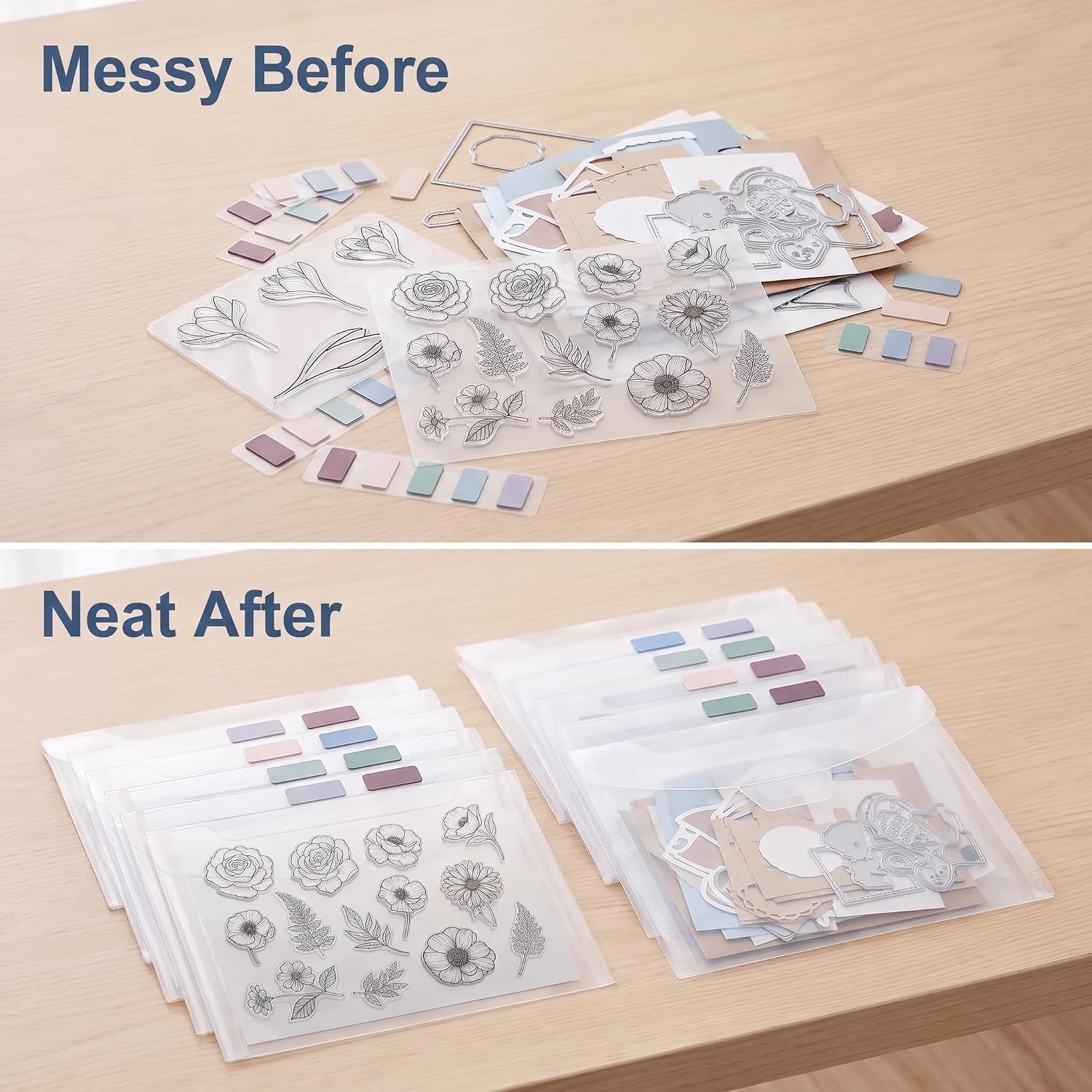 20 PCS Clear Stamps Storage Panels,Resealable Die Cut Storage Bag, White Plastic Stamps Organizer Panels, Clear Stamp Organizer Set for Die Cutting and Decorative (20PCS)