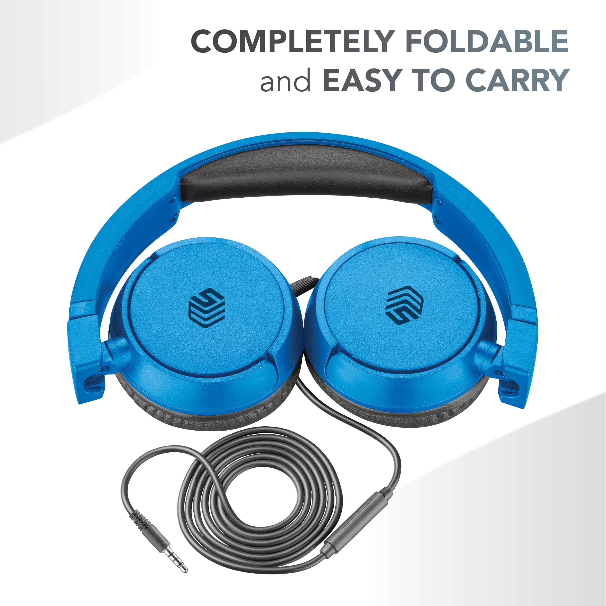 Music Sound/HEADBAND Basic/składane słuchawki douszne z przewodem i mikrofonem - Jack 3,5 mm - kolor niebieski, jeden rozmiar