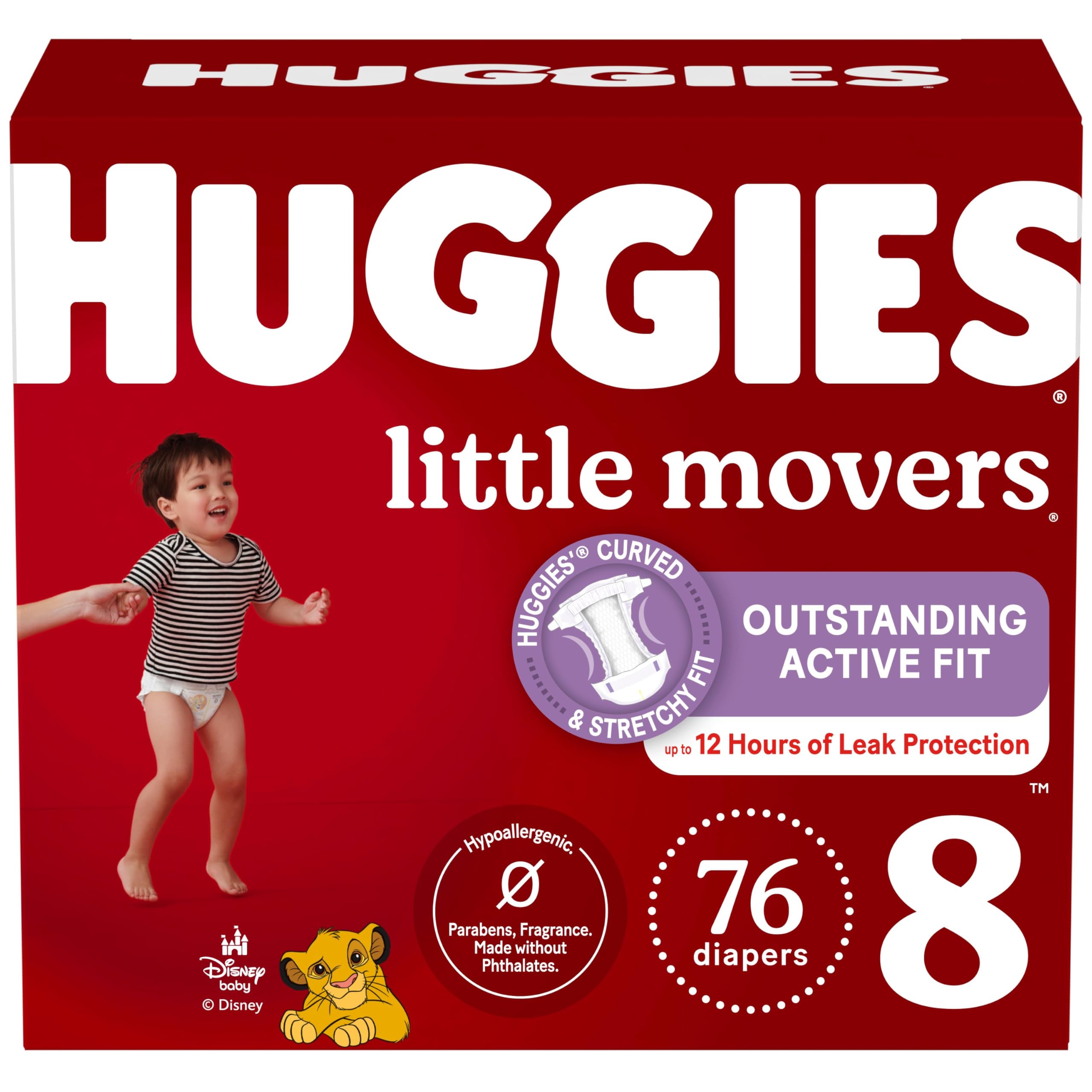 Huggies Size 8 Diapers, Little Movers Baby Diapers, Size 8 (46+ lbs), 76 Count, Packaging May Vary
