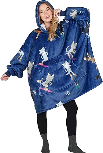 Catalonia - Sudadera extragrande tipo manta con capucha, sin botones, para descansar, cómoda sudadera de sherpa para adultos, hombres y mujeres