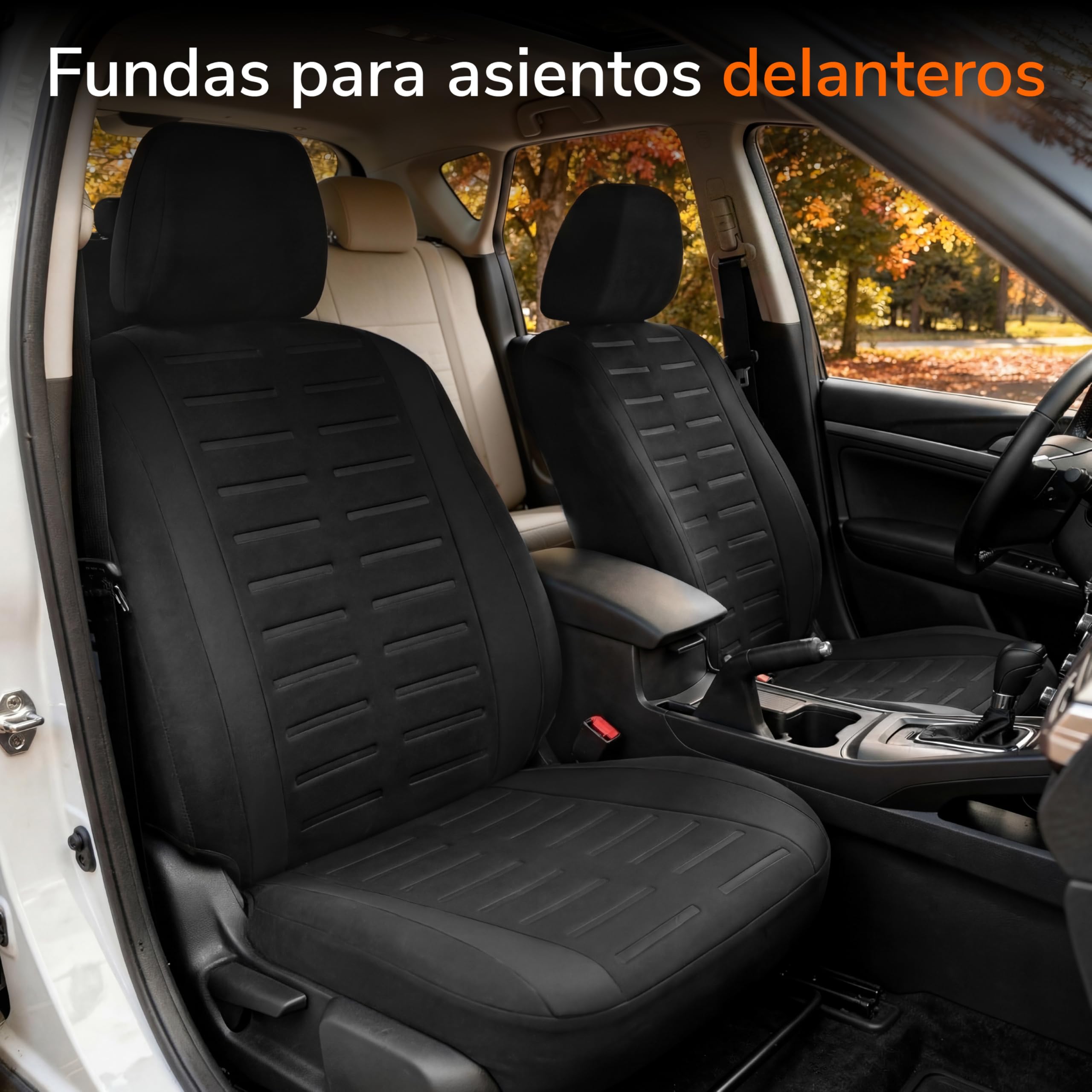 Upgrade4cars Fundas para Asientos Delanteros Set Versión 2026 | Fundas Protectores Universales en Negro para Conductor y Acompañante | Accesorios Coches Interior Decoración