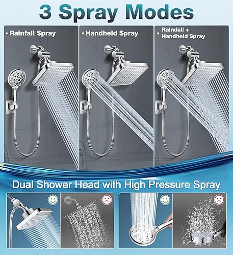 Miniatura 6 de Cabezal de ducha de lluvia con doble filtro, alta presión con 10 modos, cabezal de ducha de mano integrado con filtración de agua, cabezal de ducha