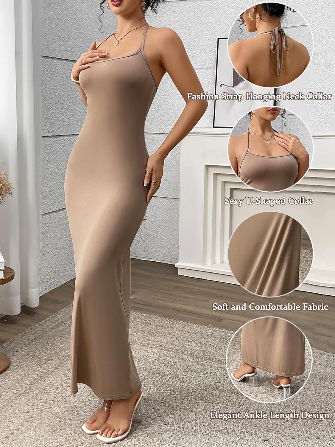 Long Full Slip Dress For Women Adjustable Neck Strap Slip Sexy Nightgown - Image 4