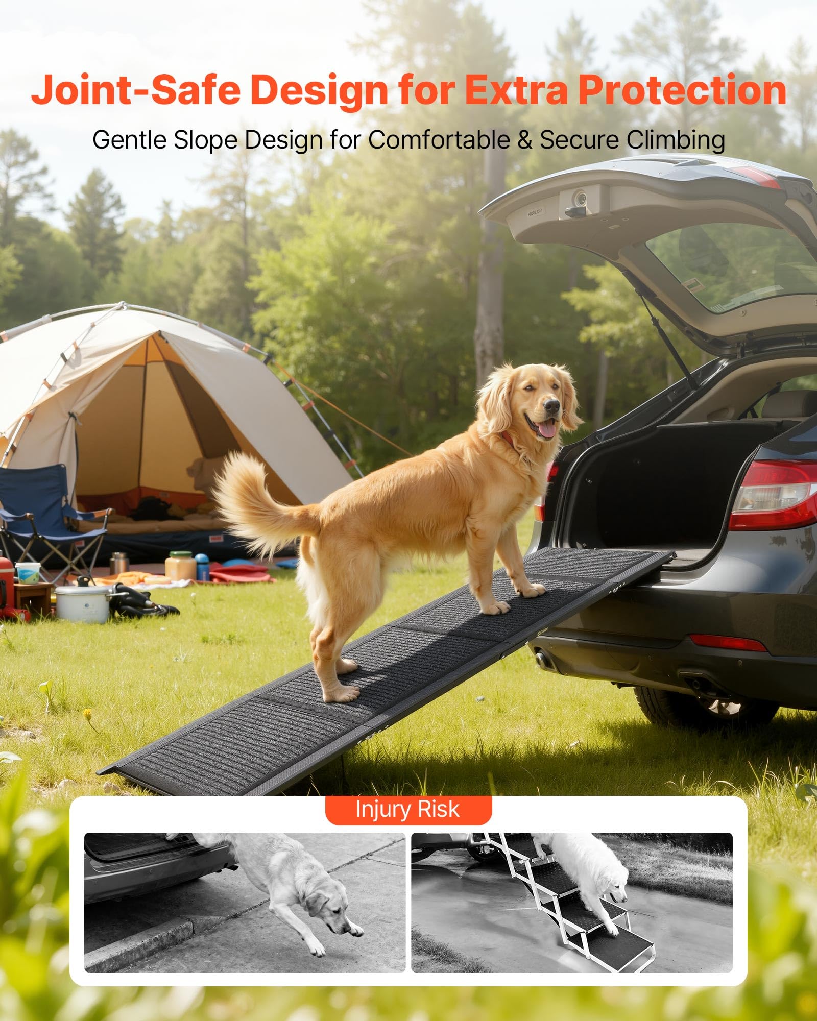 VEVOR Rampa para Perros para Coche, 160 x 43,2 cm, Plegable, para Perros Medianos y Grandes de hasta 113 kg, con Superficie de Fieltro Antideslizante, Portátil, para Exteriores, SUV y Camiones
