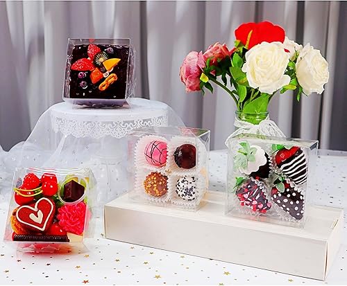 Miniatura 10 de Paquete de 100 cajas de panadería de 5 x 5 x 2 pulgadas, cajas de galletas, cajas de fresas, cajas de bombas de chocolate, cajas de hoz para tartas,