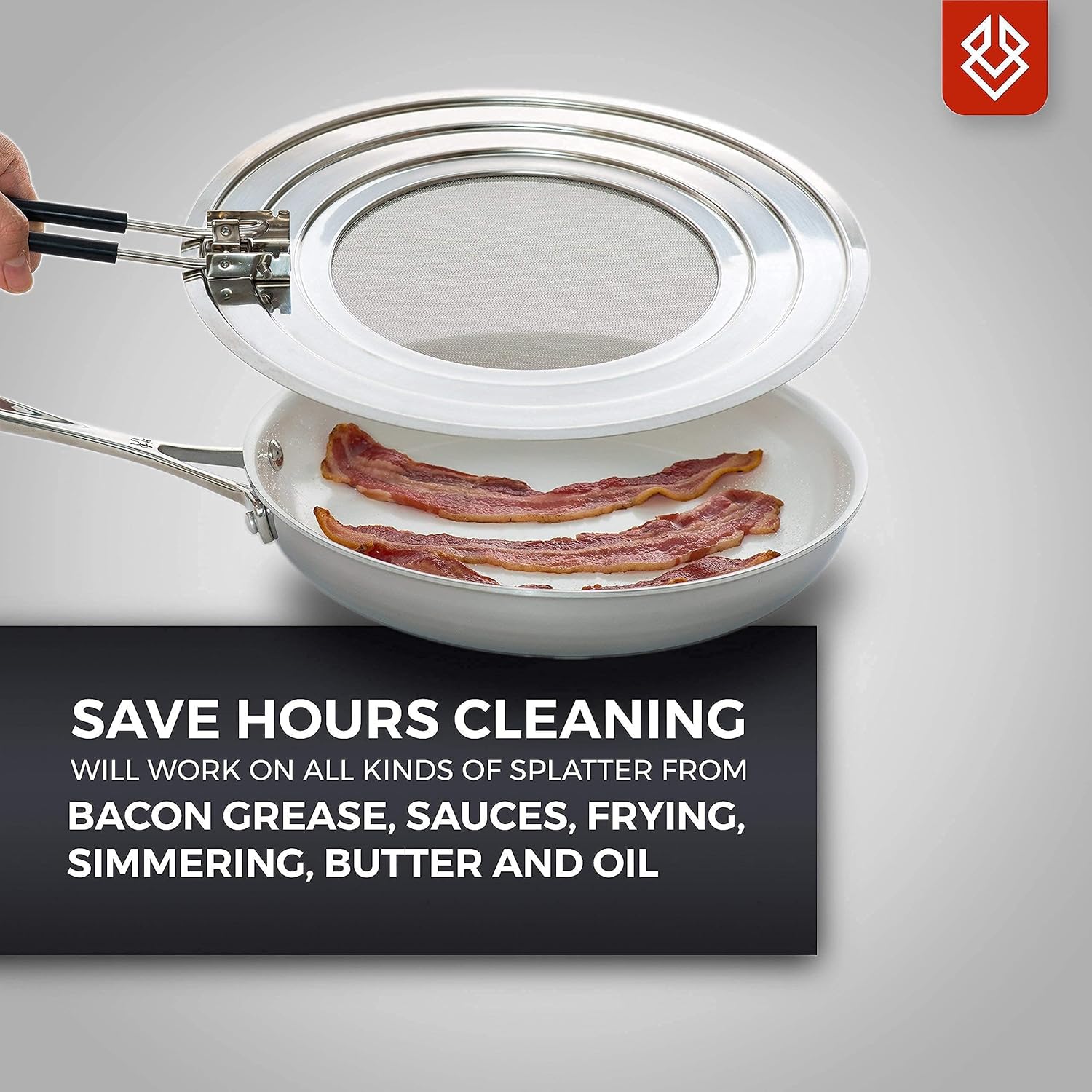 Dishwasher-Safe Splatter Screen Guard for Frying Pan Grease - Shields 99% of Stove Top from Bacon, Fry Oil, or Deep Fryer Splash - Easy Kitchen Storage Foldable Heat-Resistant Silicone Handle