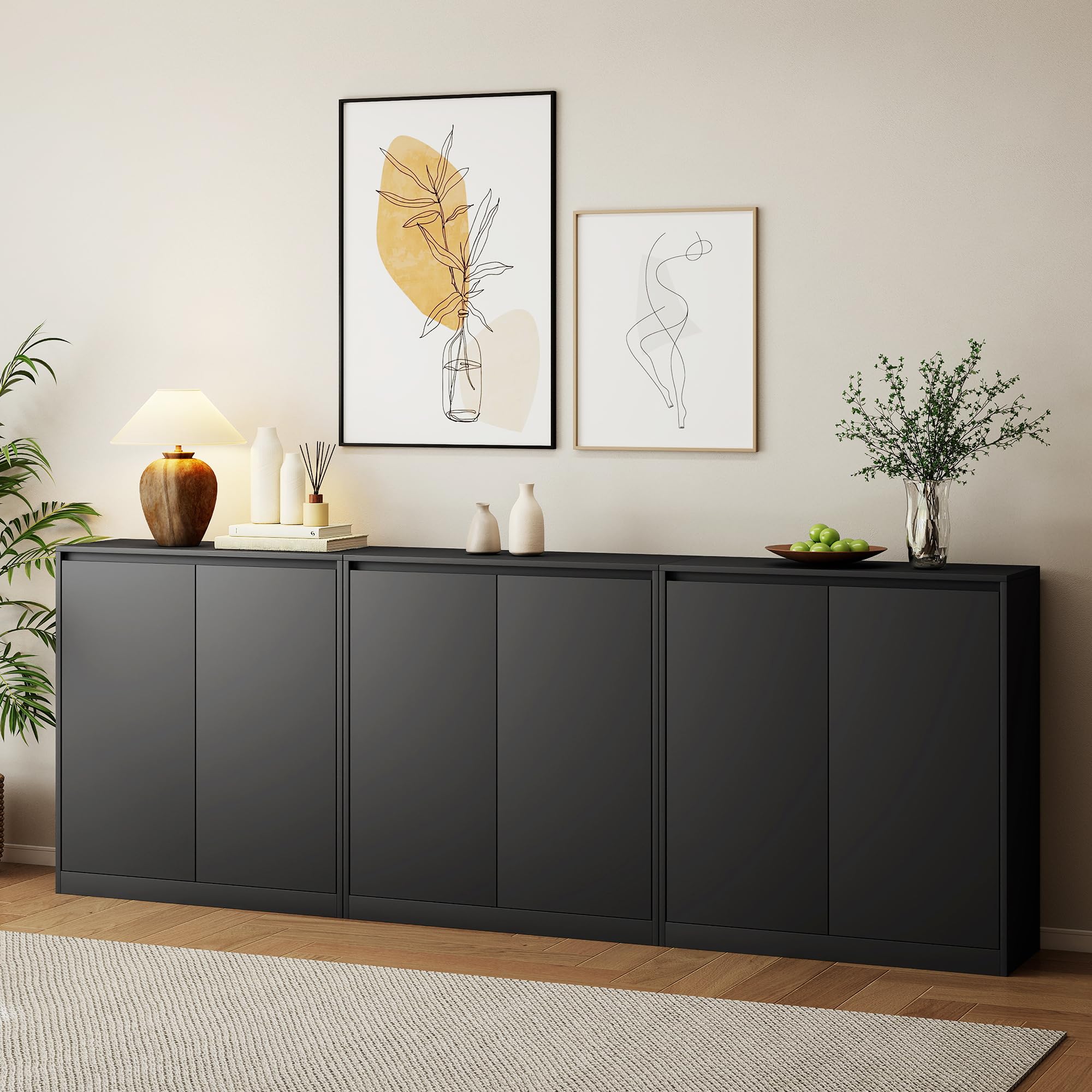 AMERLIFE 95" W DIY Modular Storage Cabinet, 3-Piece 2-Door Cabinet