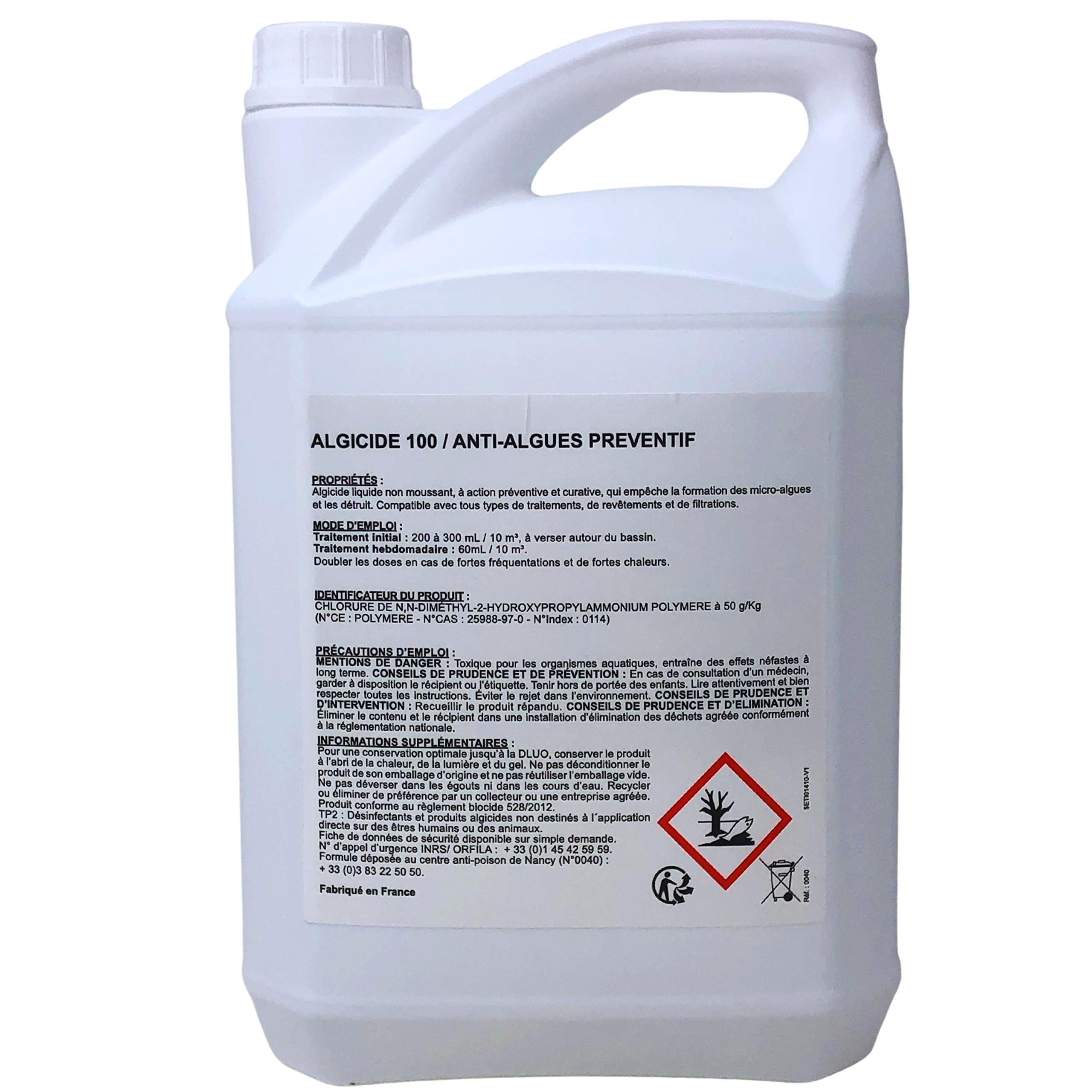 Algicide Anti-Algues Piscine, rattrapage Eau Verte │Anti Eau Verte/Trouble, Traitement Anti-algues │Produit Double Action Contre la Formation des algues (5L)