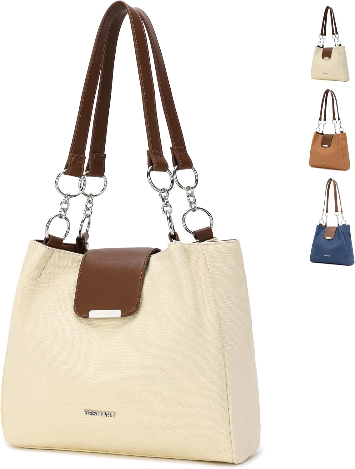 BESMART Denim Canvas Tote Bag Shoulder Bags for Women, Women's Handbag with Circle Chain, Female Satchel for Daily/Commuter