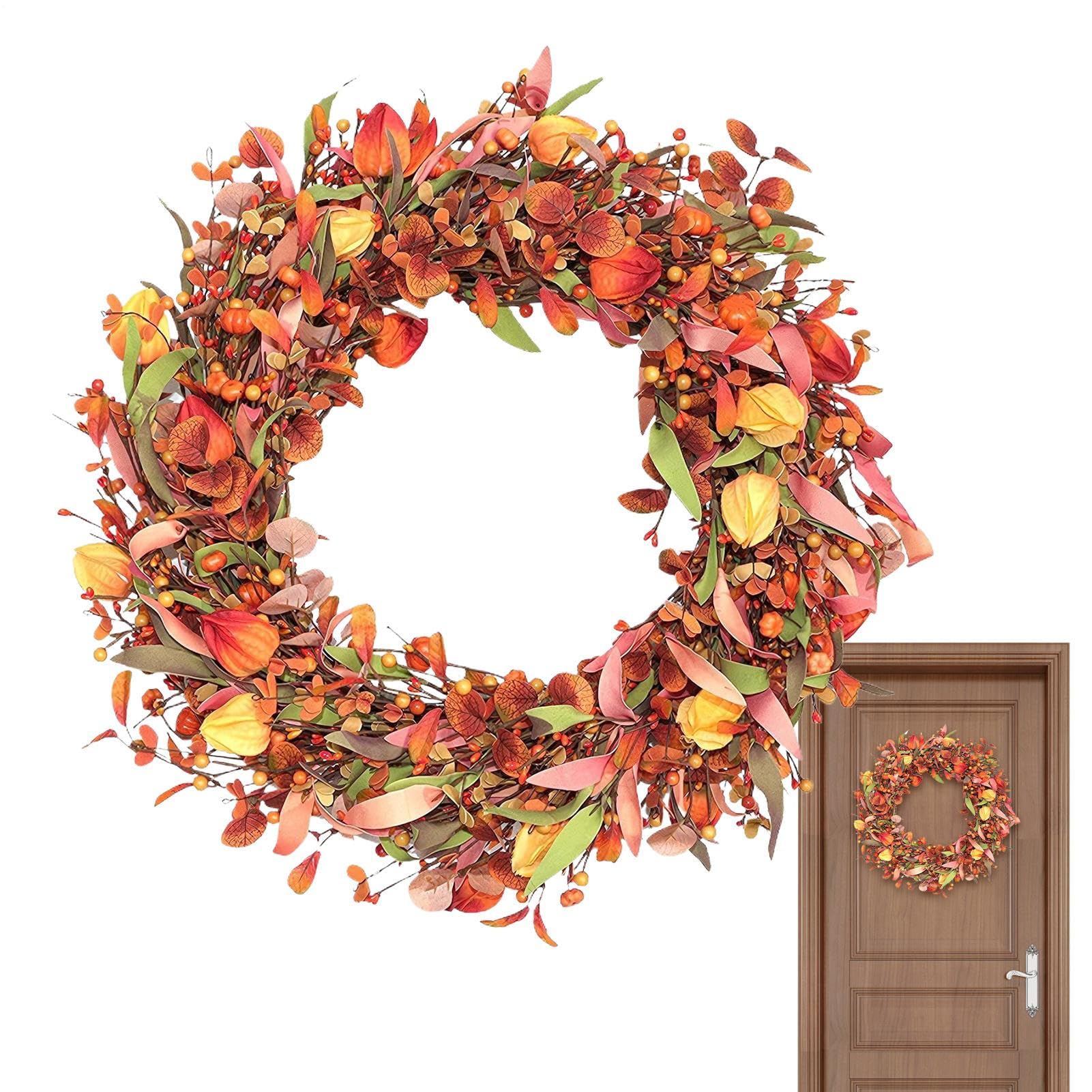 Couronne d'automne en feuilles artificielles au design raffiné de 56 cm