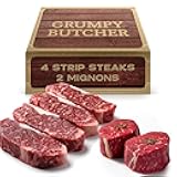 Grumpy Butcher 6 Steaks Sampler Set Gift Box: 2 Large Filet Mignon Steak & 4 New York Strip Steaks - Prime Steakhouse Quality - Gourmet Food Gifts Packages Specials Carne Asada