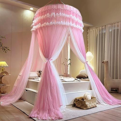 Miniatura 2 de Kertnic Dreamy Bed Canopy for Girls, Princess Canopy Curtains Double Layer Sheer Mesh, Kids & Adults Canopies Netting Room Decor Tent Mosquito Net