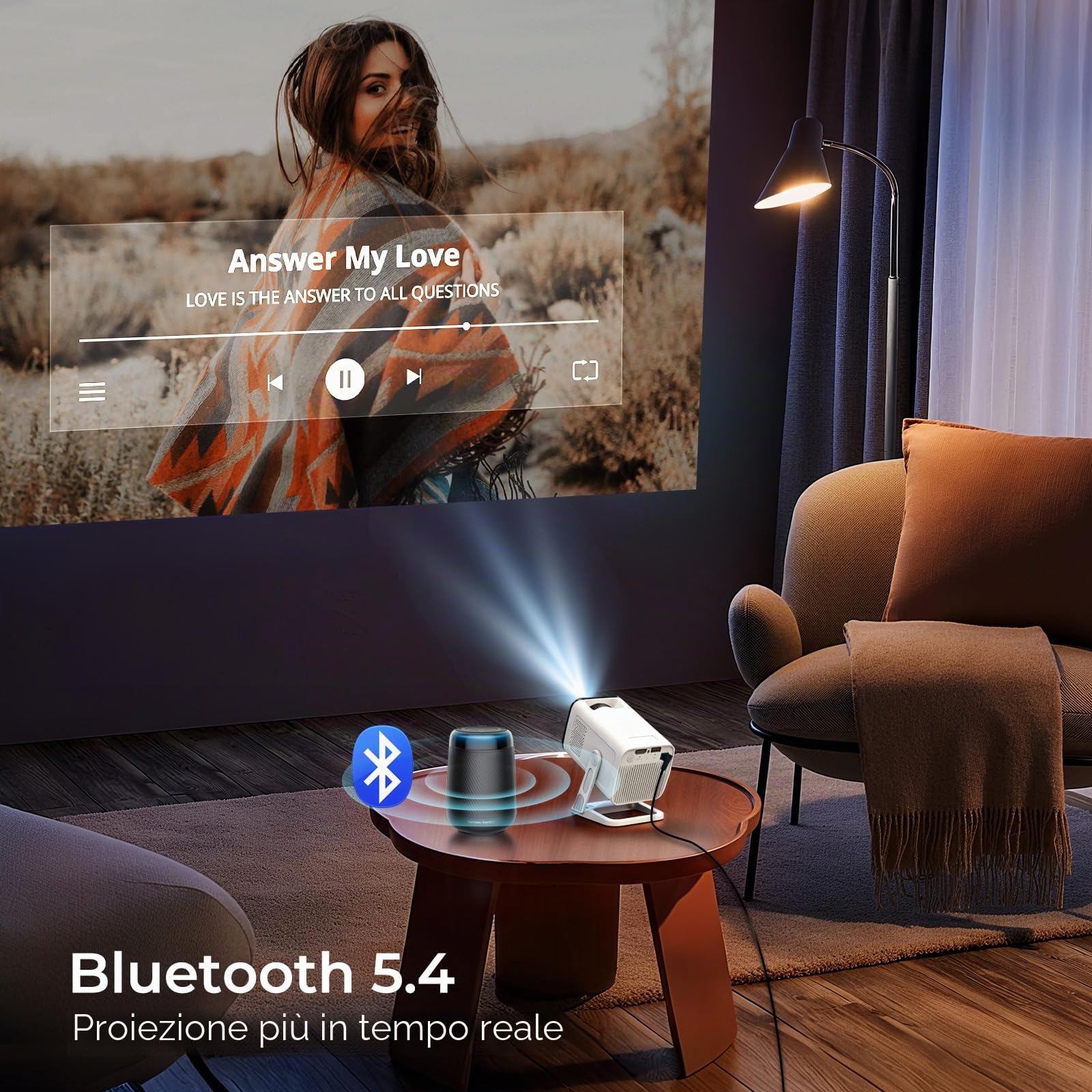 [Compatibile con Netflix & Android 13] Mini Proiettore 1080P con WiFi 6 e Bluetooth 5.4, Correzione Trapezoidale Automatica, Supporto 4K, App Integrate - LYNCAST