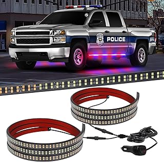XRIDONSEN 2個 70インチ 緊急トラック警察ライトストリップ 864 LED ランニングボード ストロボライト 赤 青 警察 ライト 点滅 警告 危険 安全 防水 フレキシブル 車両 トラック ピックアップ用