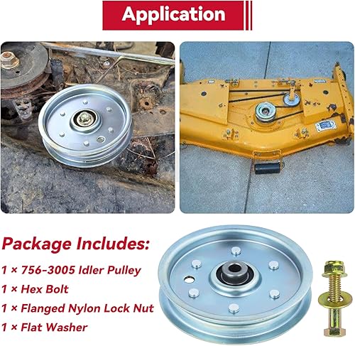 Vista 9 de GELASKA La polea tensora plana 756-3005 reemplaza a la polea Cub Cadet 756-3005, Polea tensora Cub Cadet 756-1229, Cub Cadet 01004081, 02005077