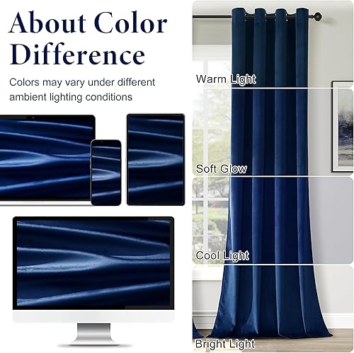 Miniatura 7 de Cortinas opacas de terciopelo aplastado azul marino de 84 pulgadas de largo, con ojales, para dormitorio, bloqueo de luz, aislamiento térmico, juego