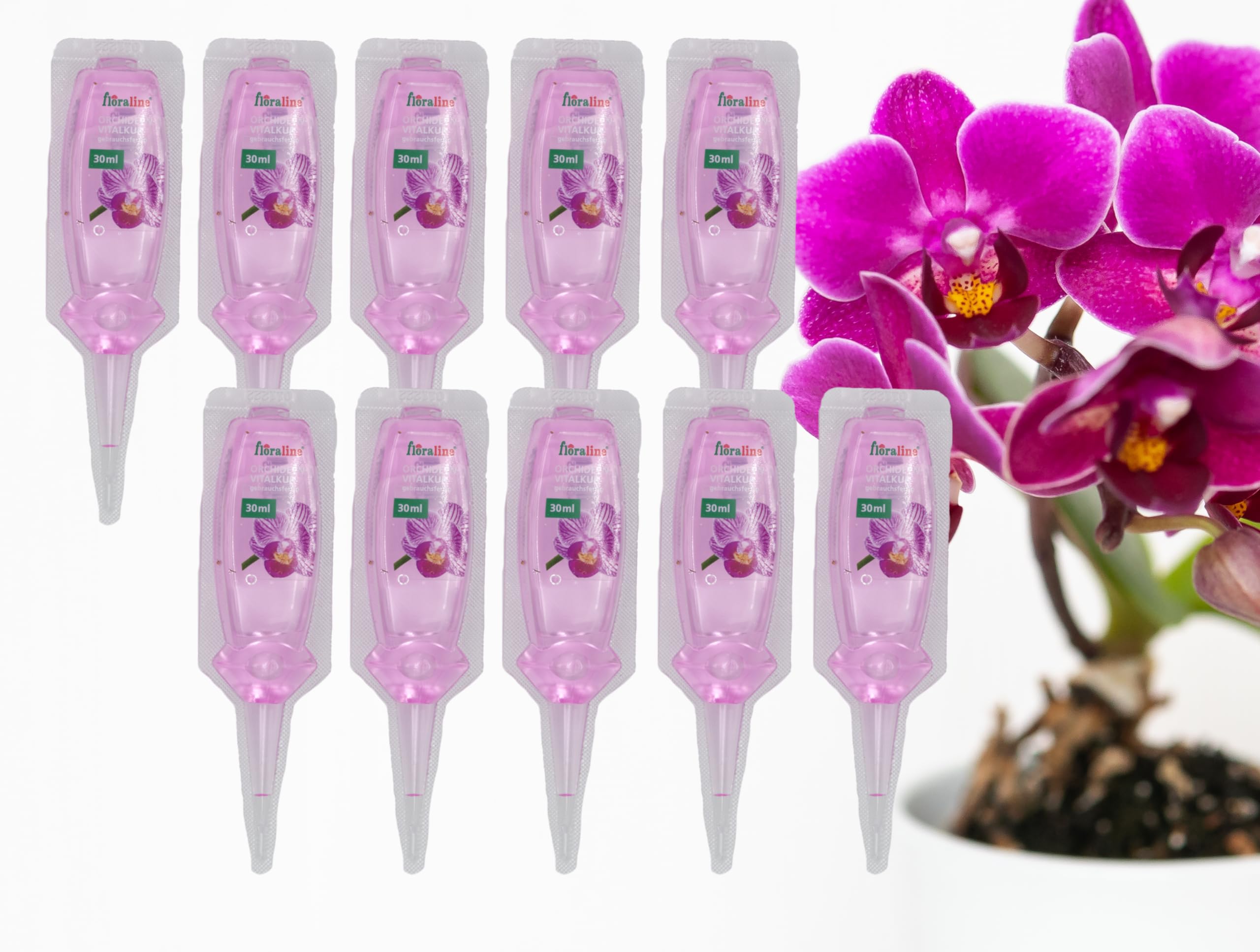 Floraline® | Lot de 10 - Cure vitale | Engrais pour orchidées pour jusqu'à 20 mois de fleurs magnifiques avec croissance et fleurs saines | Utilisation et entretien doux