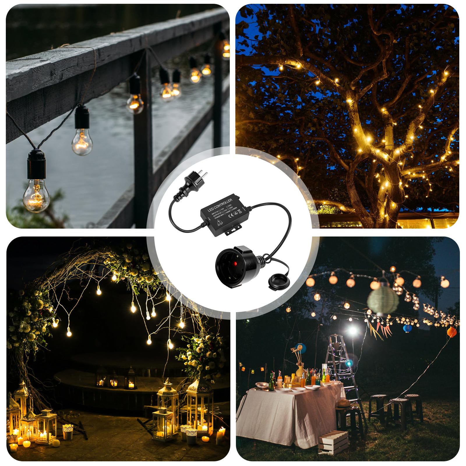 Cadena de luces LED de 1500 W, regulador de intensidad con mando a distancia, CA 220-240 V, interruptor de enchufe, regulador de intensidad para tiras de luz y lámparas regulables, Bluetooth+mando a
