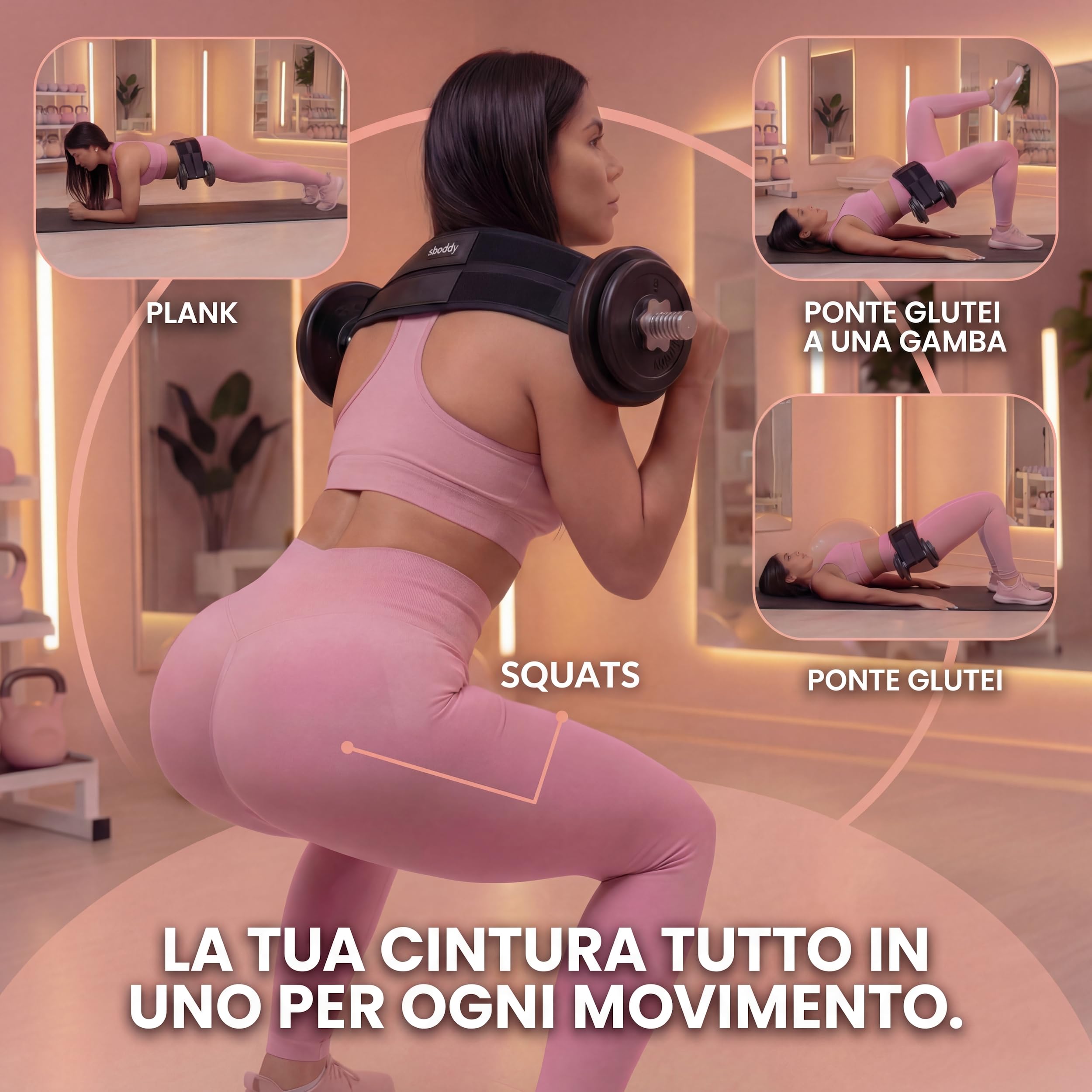 Cintura di spinta per manubri pesanti, kettlebell, piastre, fascia di spinta per fianchi per donne/uomini, doppio gancio e anello, attrezzatura per allenamento glutei per tutte le forme, uso a