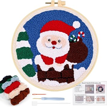 JSRQT Christmas Punch Needle Kit Punch Needle Kits Adults Beginner DIY Embroidery Kit for Art and Craft Wall Decor Rug Hooking with Pattern Hoops Instructions Handcraft Yarn Tools Accessories
