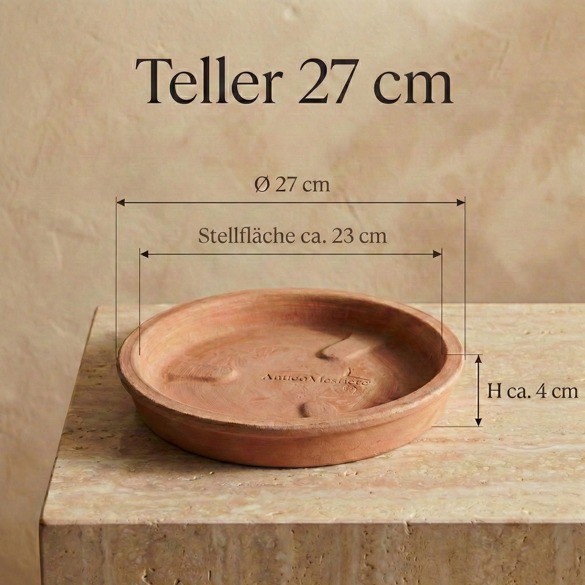 Teramico Terrakotta Pflanzgefäß Festonato inkl. Teller (35cm) | Absolut frostfestes, handgearbeitetes Terrakotta Gefäß in bester Premium Qualität für den Außenbereich mit Wasserablauf