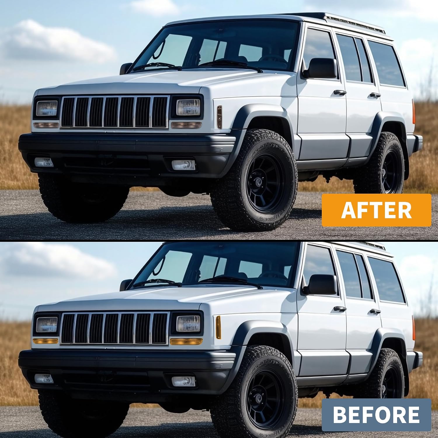 ECOTRIC Bumper Turn Signal Lights +Corner Side Marker Lamps Compatible with 1997-2001 Jeep Cherokee XJ Smoke Lens 4Pcs