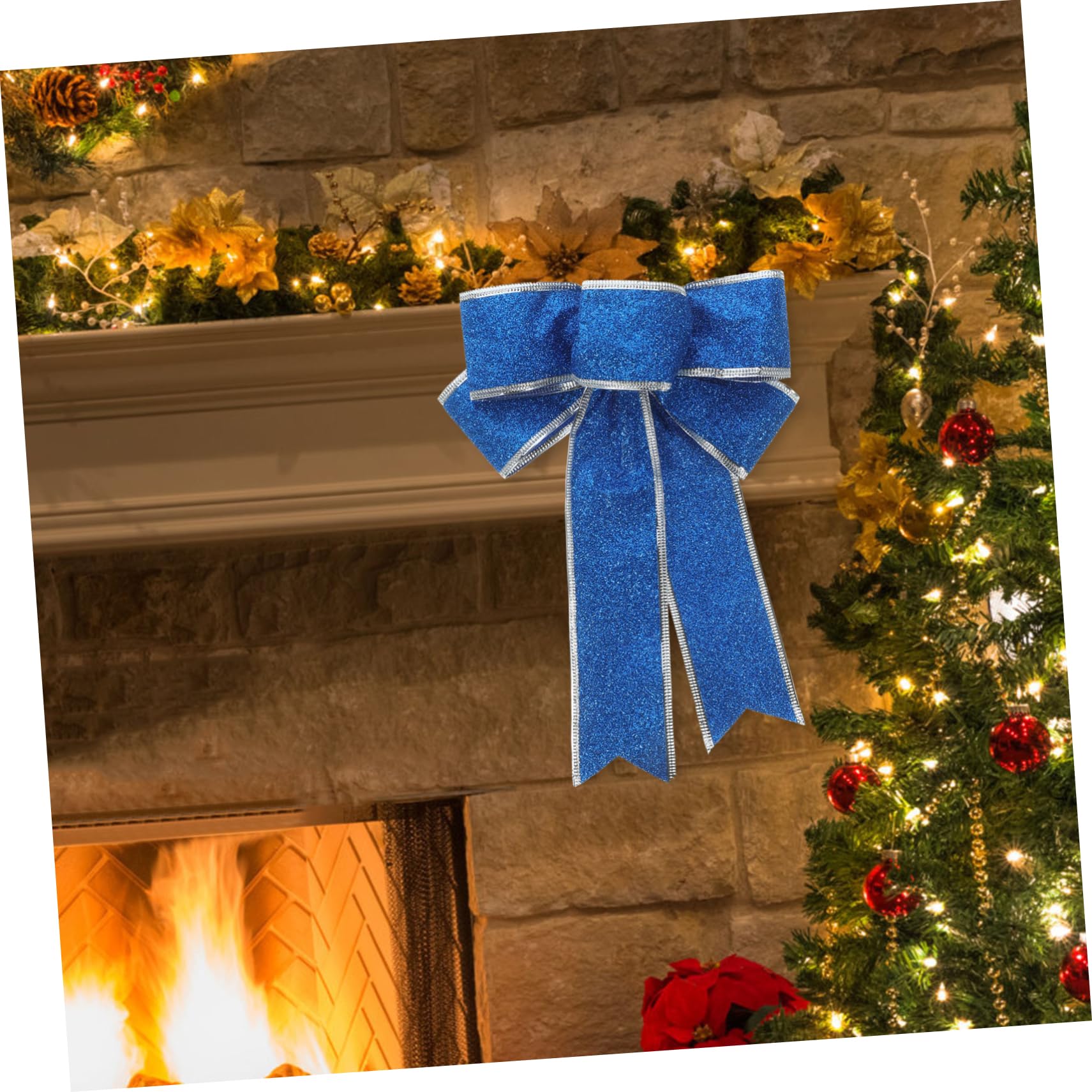Homoyoyo 5 Piezas Lazo Navideño de Poliéster Brillante Lazos para Árbol de Navidad Cinta Azul para Obsequio Decoración de Cinta de Navidad
