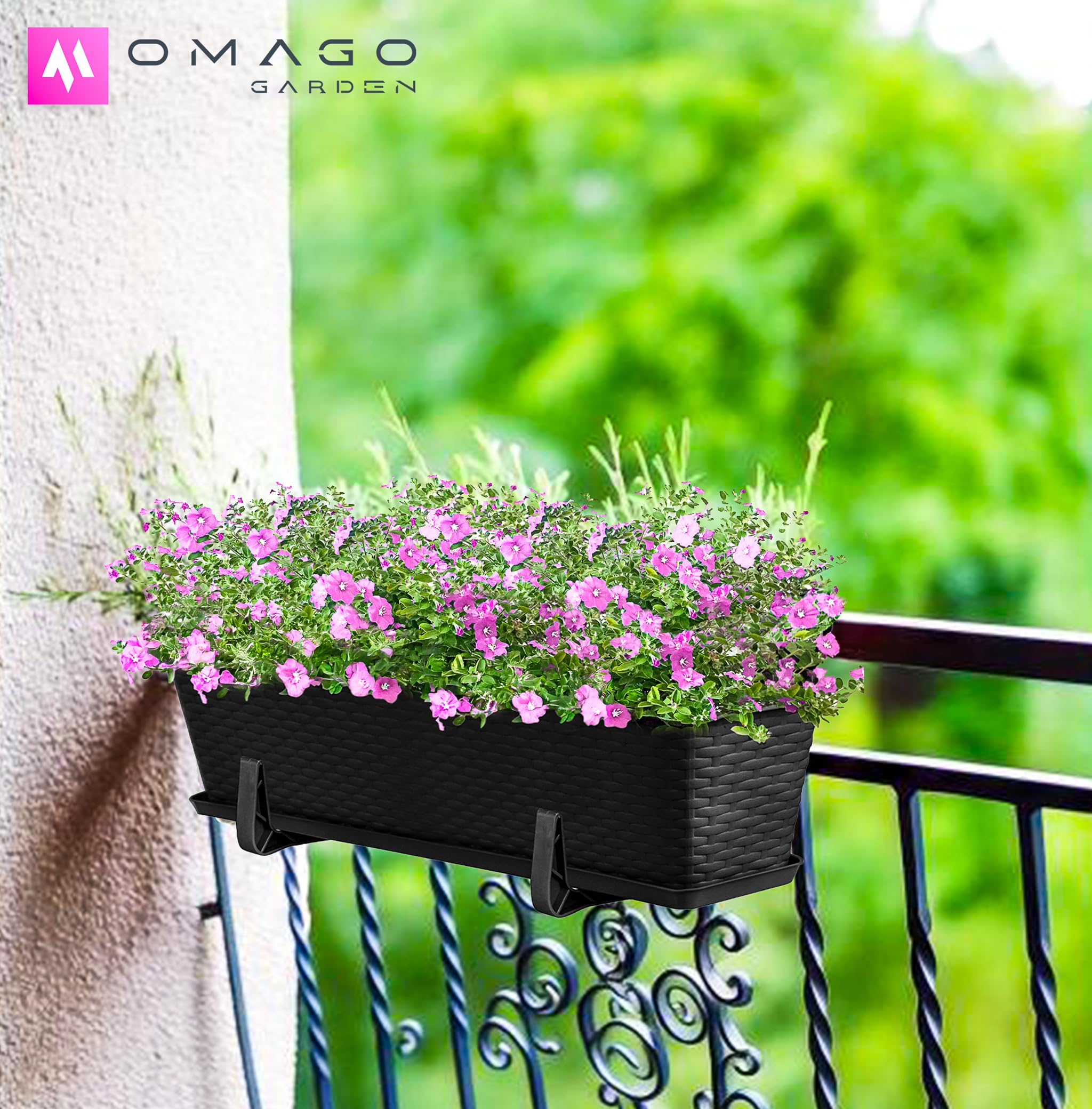 OMAGO® Jardinières de Balcon 60 cm, Lot de 4 Pots Anthracite, bacs à Fleurs en Plastique résistants aux intempéries