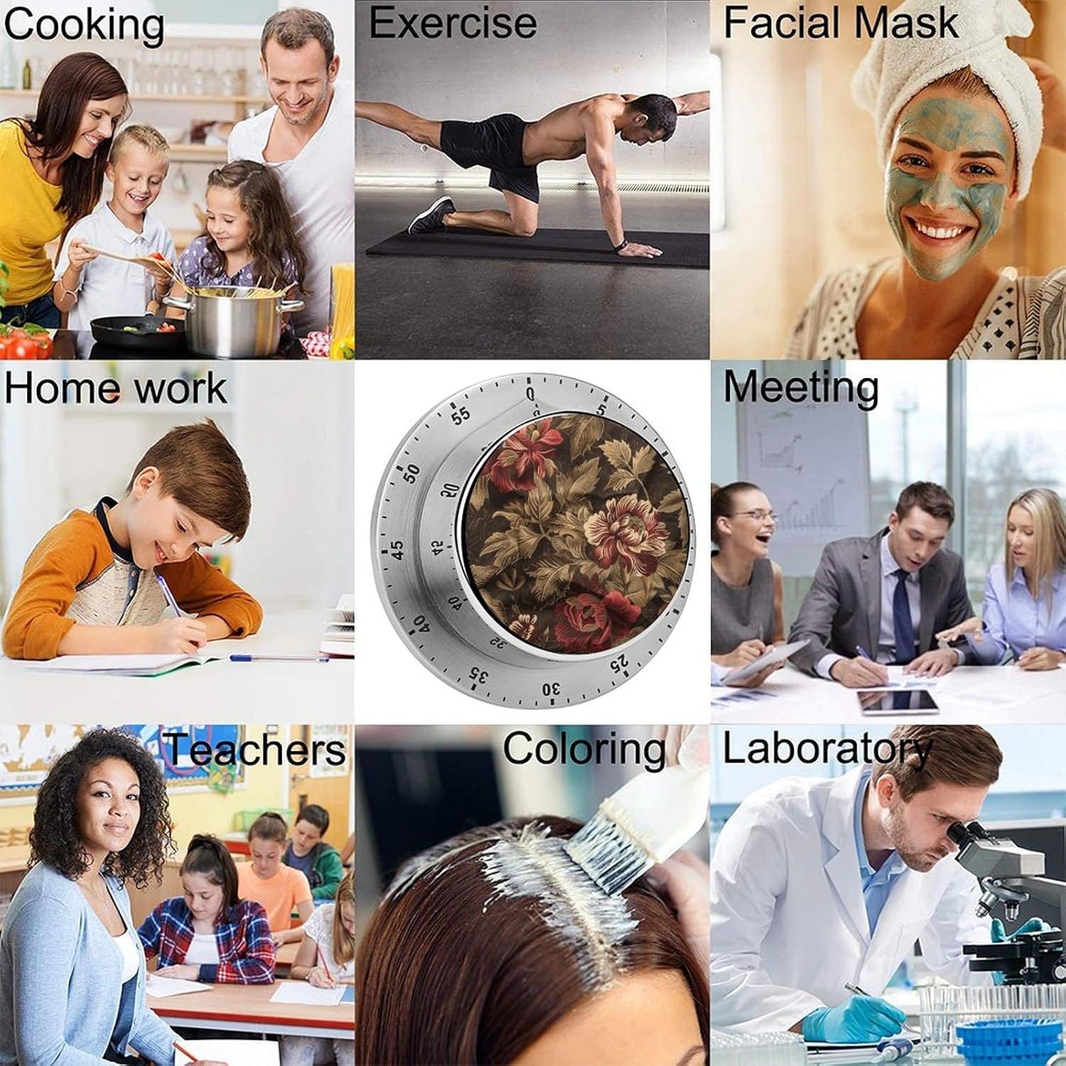 Burgundy and Brown Timer Stainless Steel Timers with Magnetic Base Multi-Functional Mechanical Countdown Timer for Sports Baking Entertainment Work
