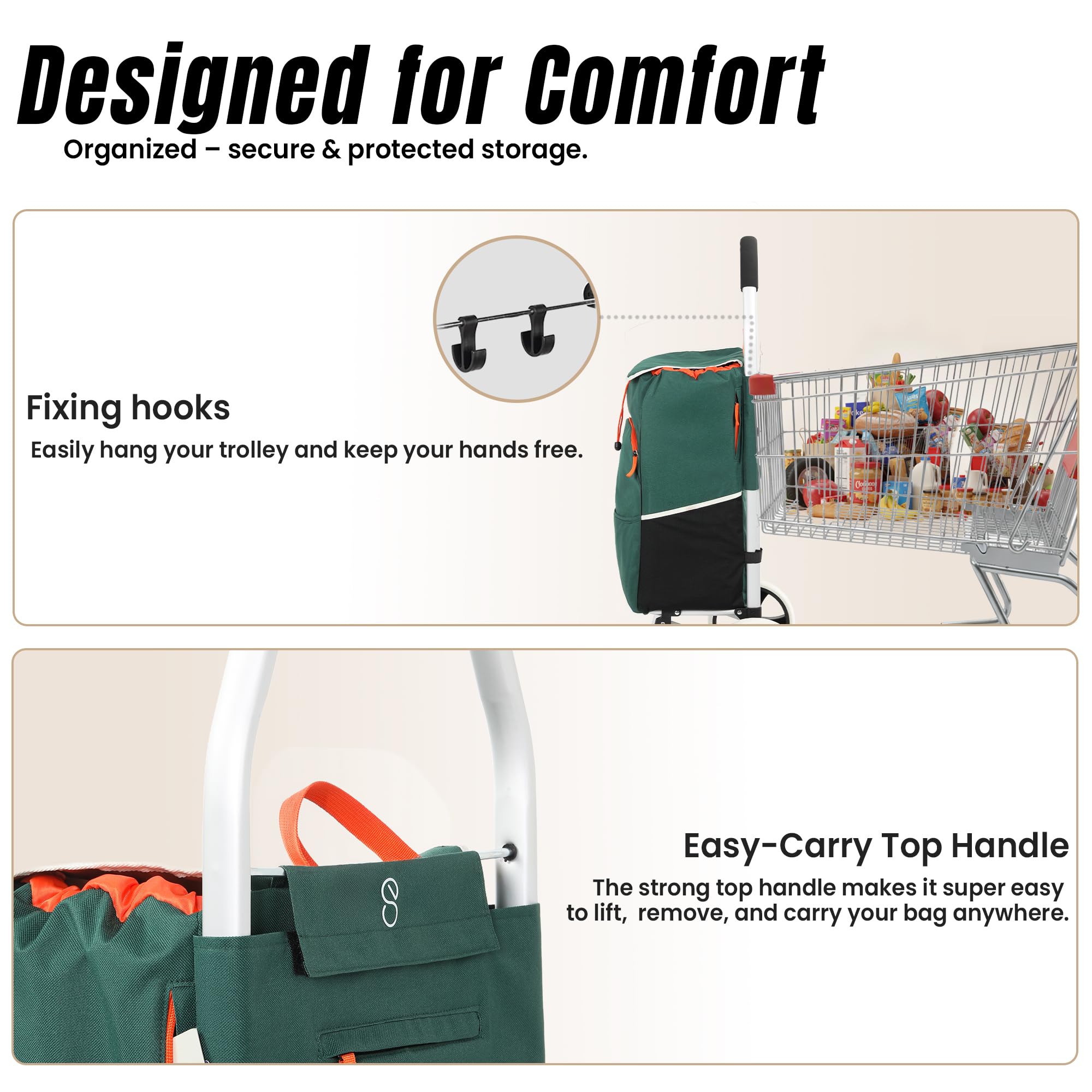 Eskey Carro de protección para boodschappentrolley Met koelvak – Resistente al Agua – Ovouwbare Boodschappenwagen – Grote Wielen (Forest Green)