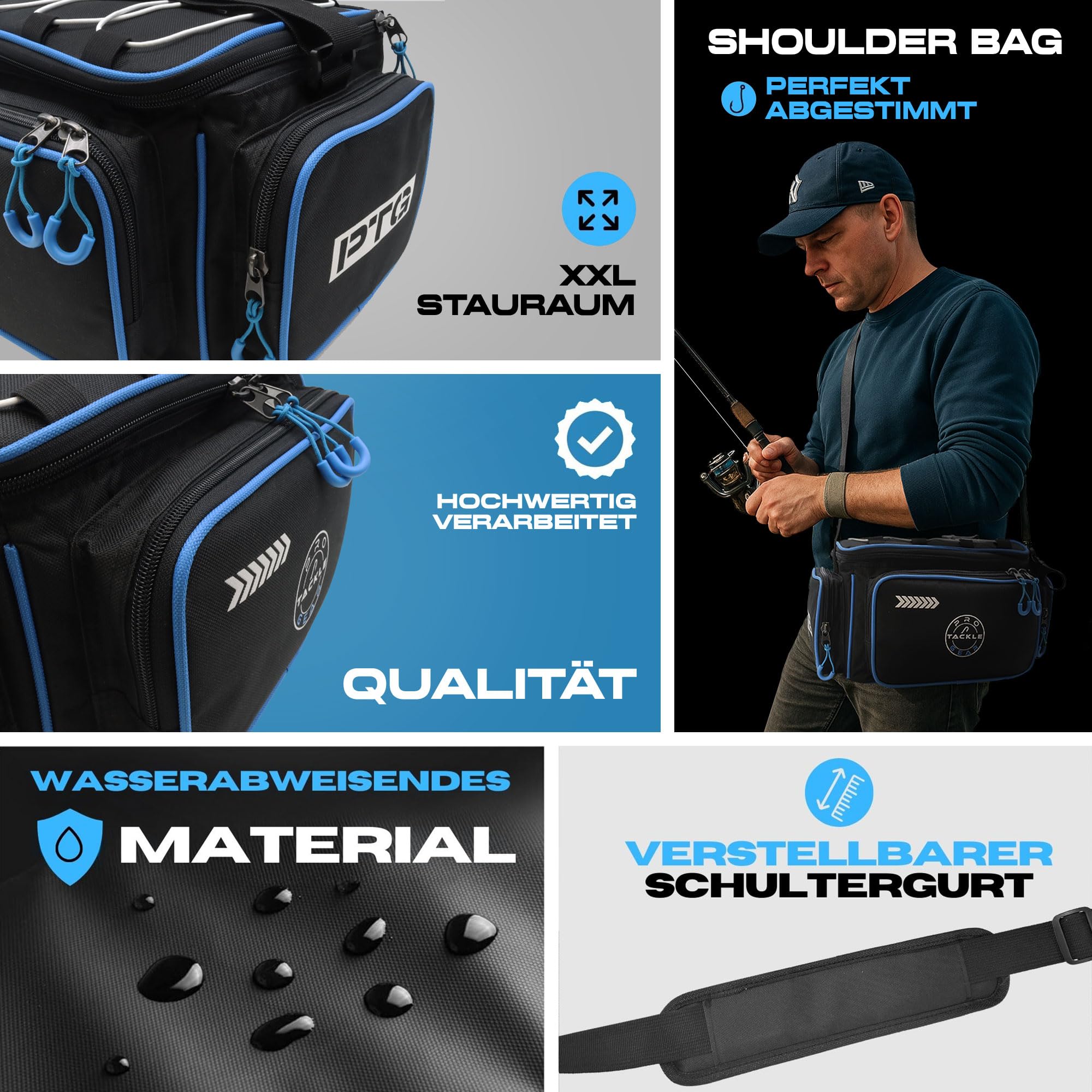 Pro Tackle Strike Shoulder Bag 35x27x20cm mit 3 Tackleboxen für Spinnangeln