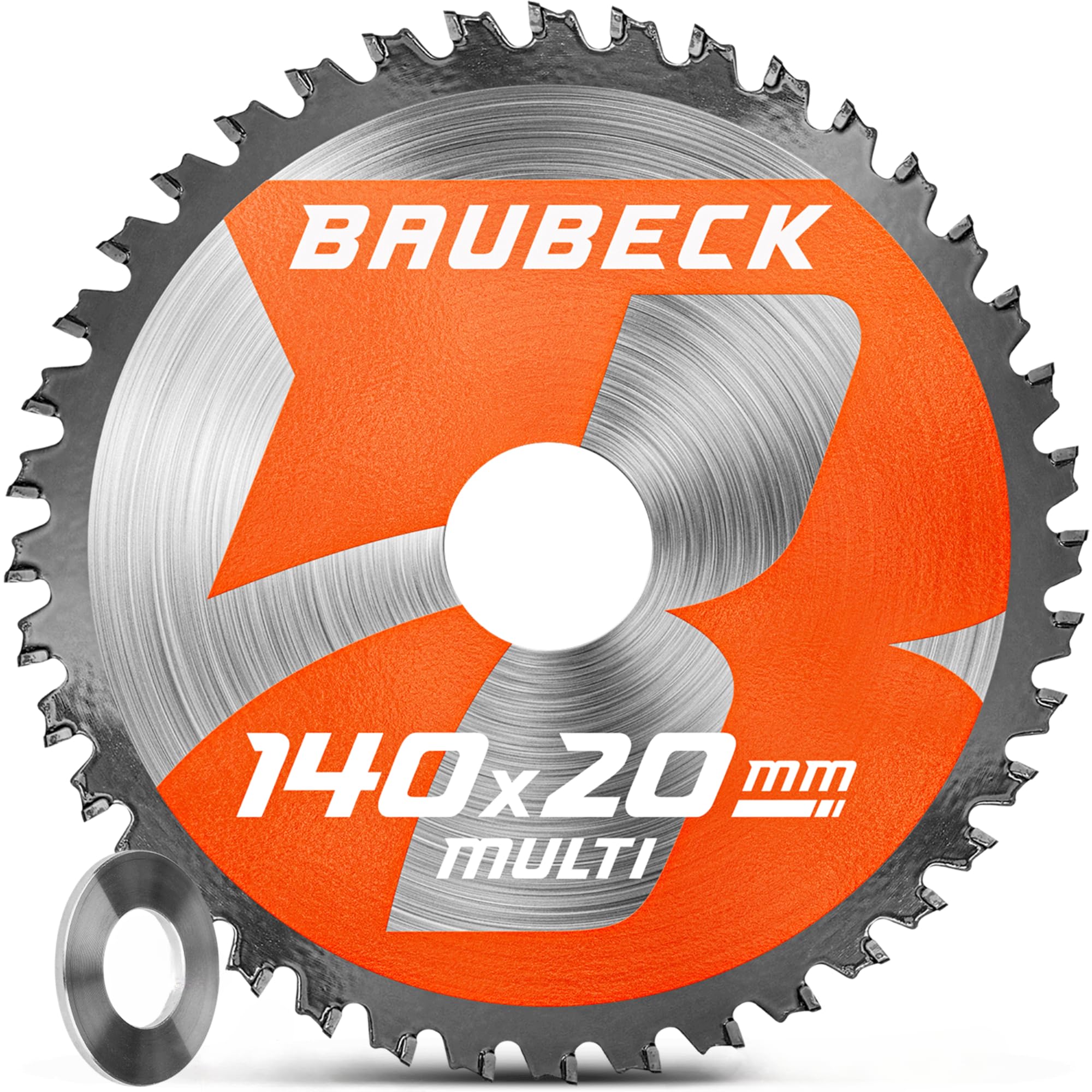 BAUBECK Sägeblatt 140x20 +12,75 Adapter 1.5mm Schnitt in Holz & Alu, 42 Zähne kompatibel mit Akku Kreissägen von Bosch, Kreissägeblatt 140x20 Sägeblatt 135x20
