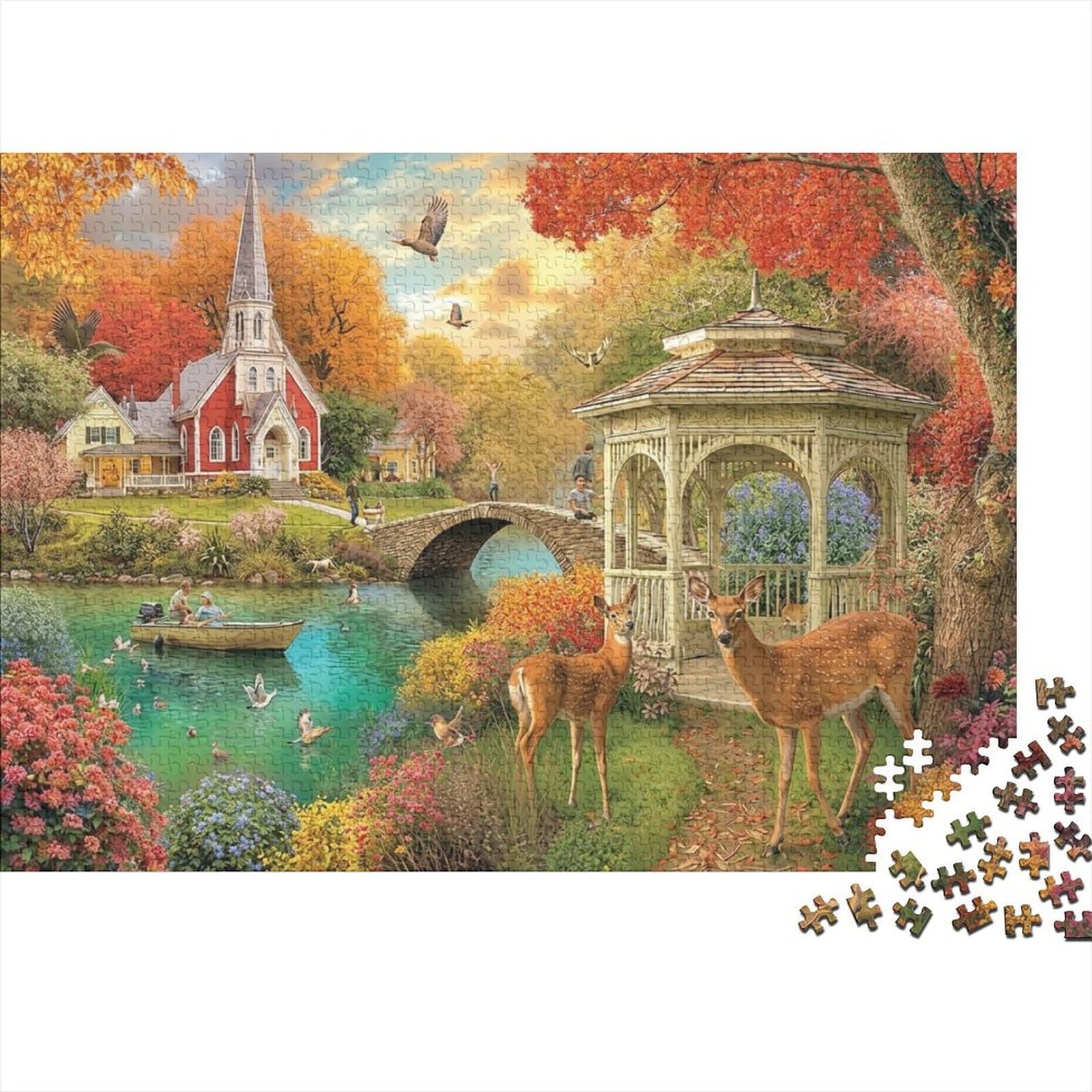 Puzzle de 1000 piezas de paisaje otoñal para relajarse en el hogar y decorar el salón 8