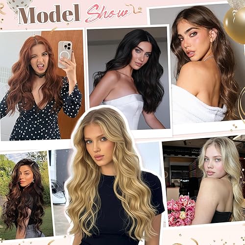 Miniatura 8 de Extensiones de cabello con clip, 6 extensiones onduladas, cabello grueso rubio ceniza, mezcla bien extensiones de cabello (20 pulgadas, 6 unidades,