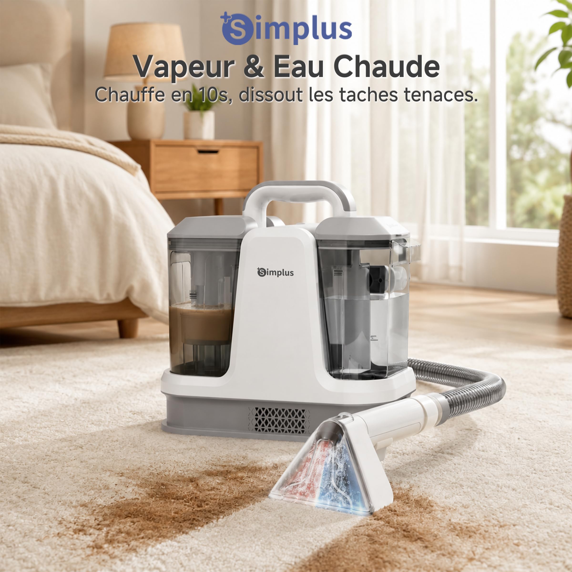 SIMPLUS Nettoyeur Vapeur Tissu Injecteur Extracteur 1.1L Eau Chaude