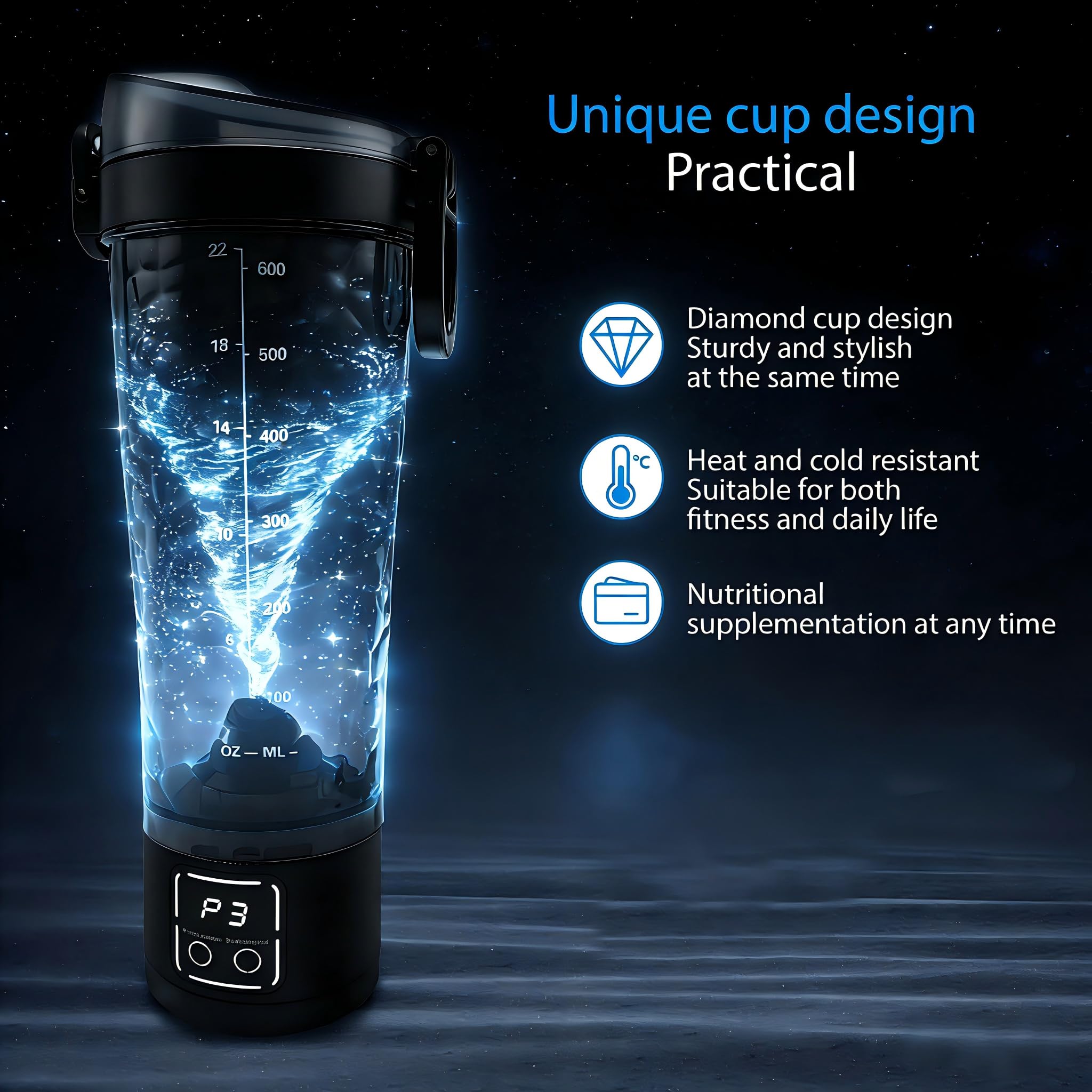 Bottiglia shaker elettrica per proteine, 700 ml, ricaricabile tramite USB, portatile, frullatore, 15 secondi, senza grumi, a tenuta stagna e silenziosa, per palestra/viaggi (nero)
