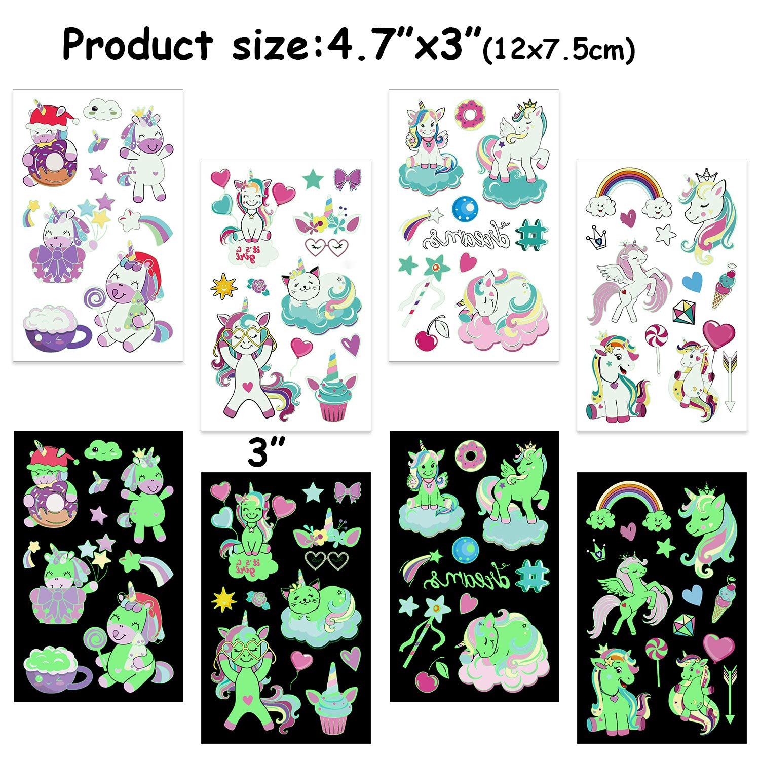 PHOGARY Lot De 20 Feuilles De Tatouages Spatiaux Pour Enfants (phosphorescent), Faux Tatouages Temporaires Amusants Comme Cadeaux De Fête Pour Garçons Et Filles, Imperméables