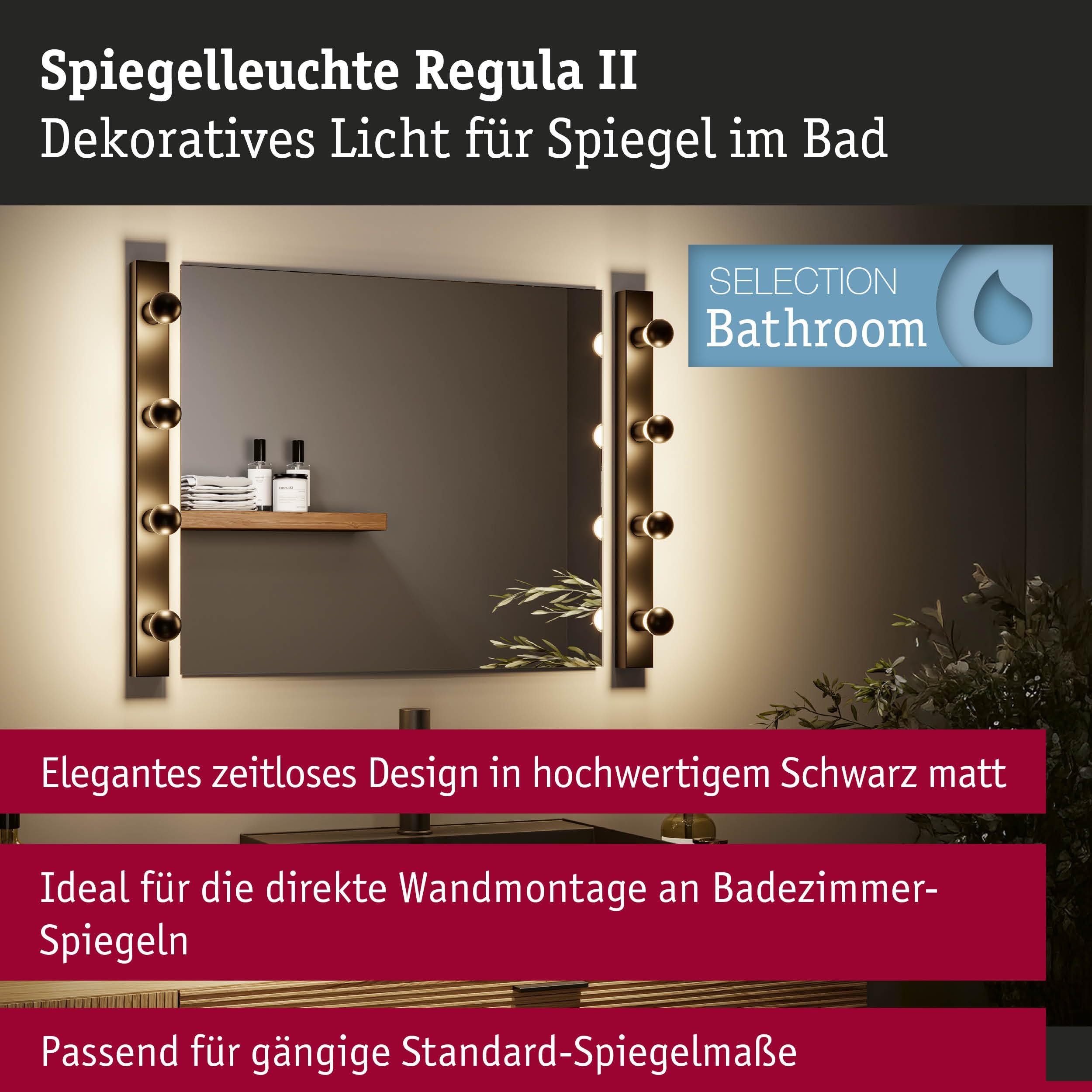 Paulmann 80099 Spiegelleuchte IP44 E14 230V max. 4x40W dimmbar Schwarz