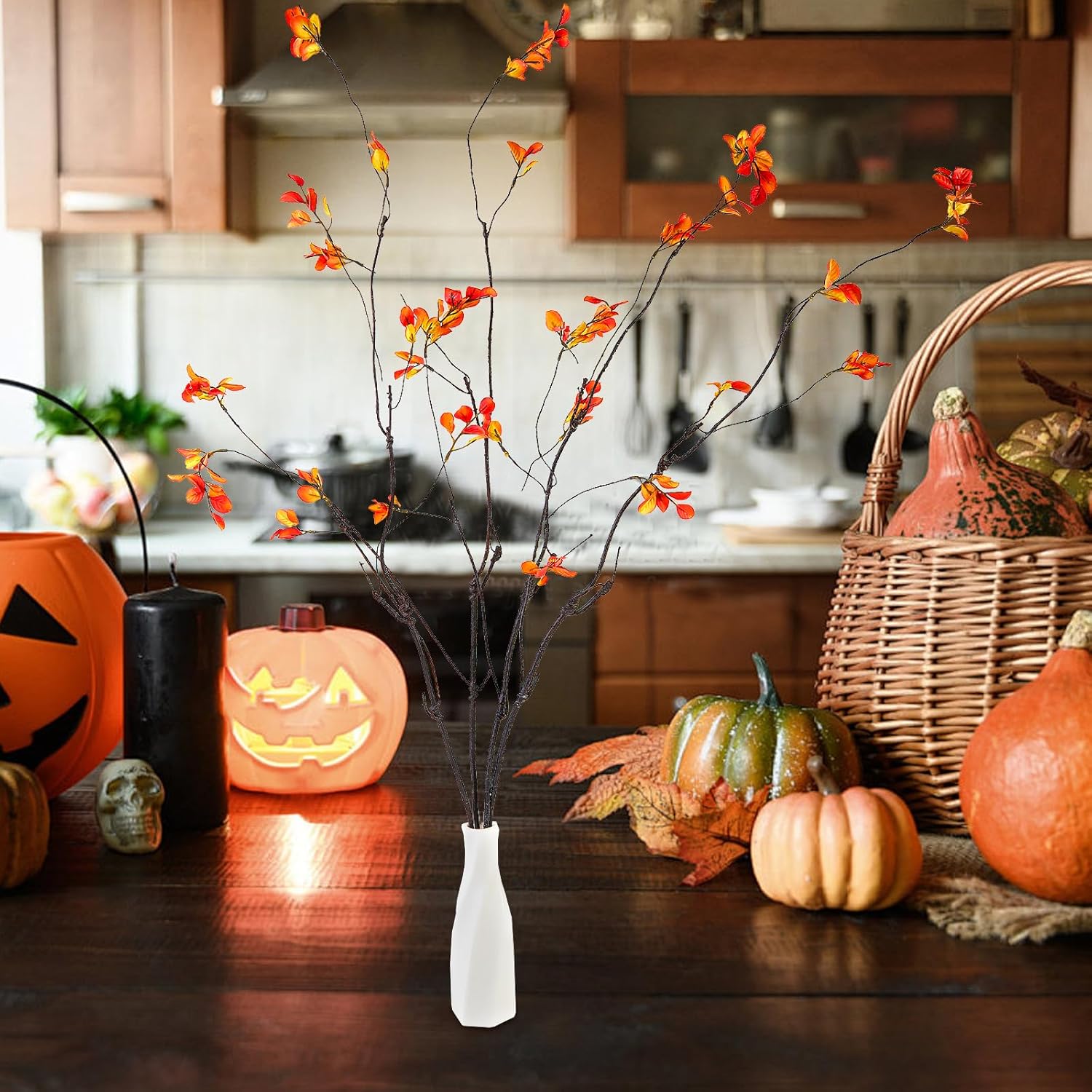 4pcs 38"Fall Artificial Ficus Branches Greenery Branches, Autumn Fake Plants with Stems Faux Yellow Leaf Shrub Bushes for Home Indoor Centerpiece Vase Filler,Thanksgiving Banquet Decor(Orange) - Image 8