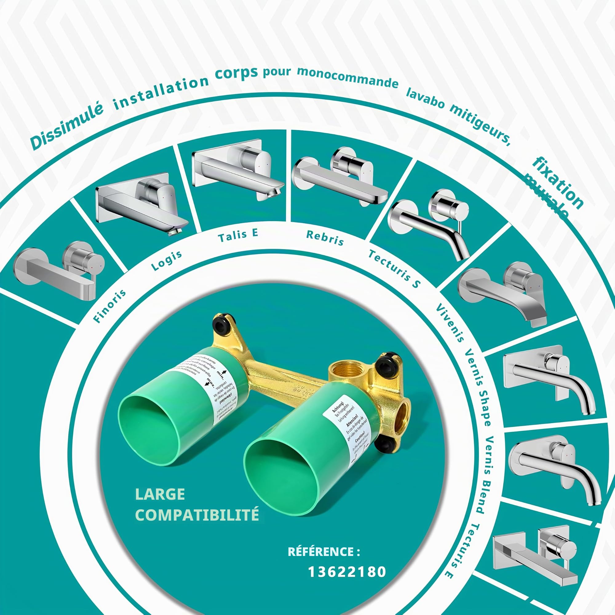 Nouveau corps d'encastrement 2025 pour robinet de lavabo à levier unique - Compatible avec Hansgrohe 13622180 | Laiton | Pièce de rechange