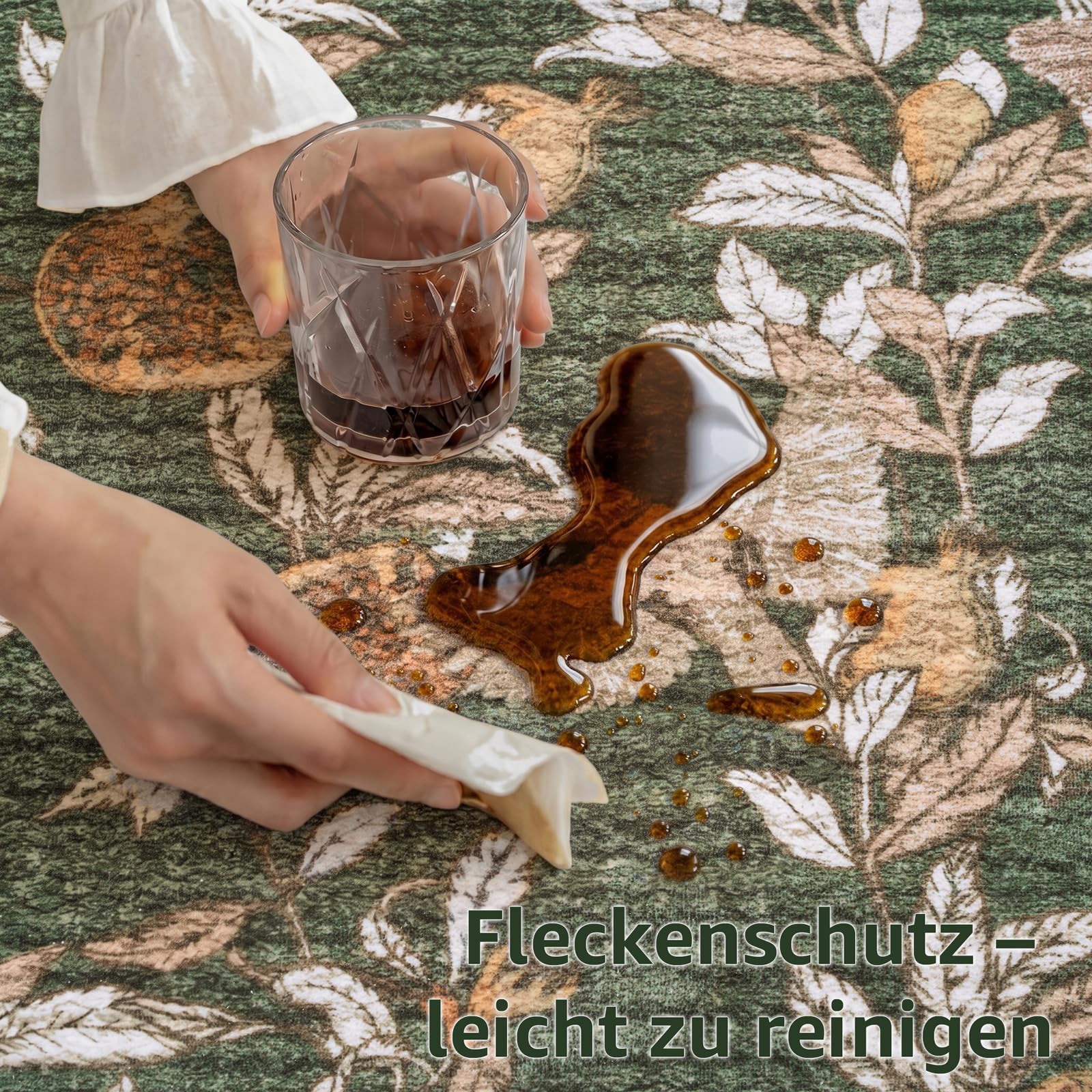 TOPICK Tapis de Chambre Moelleux à Poils Courts 120x160 Vert et Orangé | Antidérapant, Lavable en Machine, Fin, Pliable et Résistant, Facile à Entretenir, pour Salon et Chambre