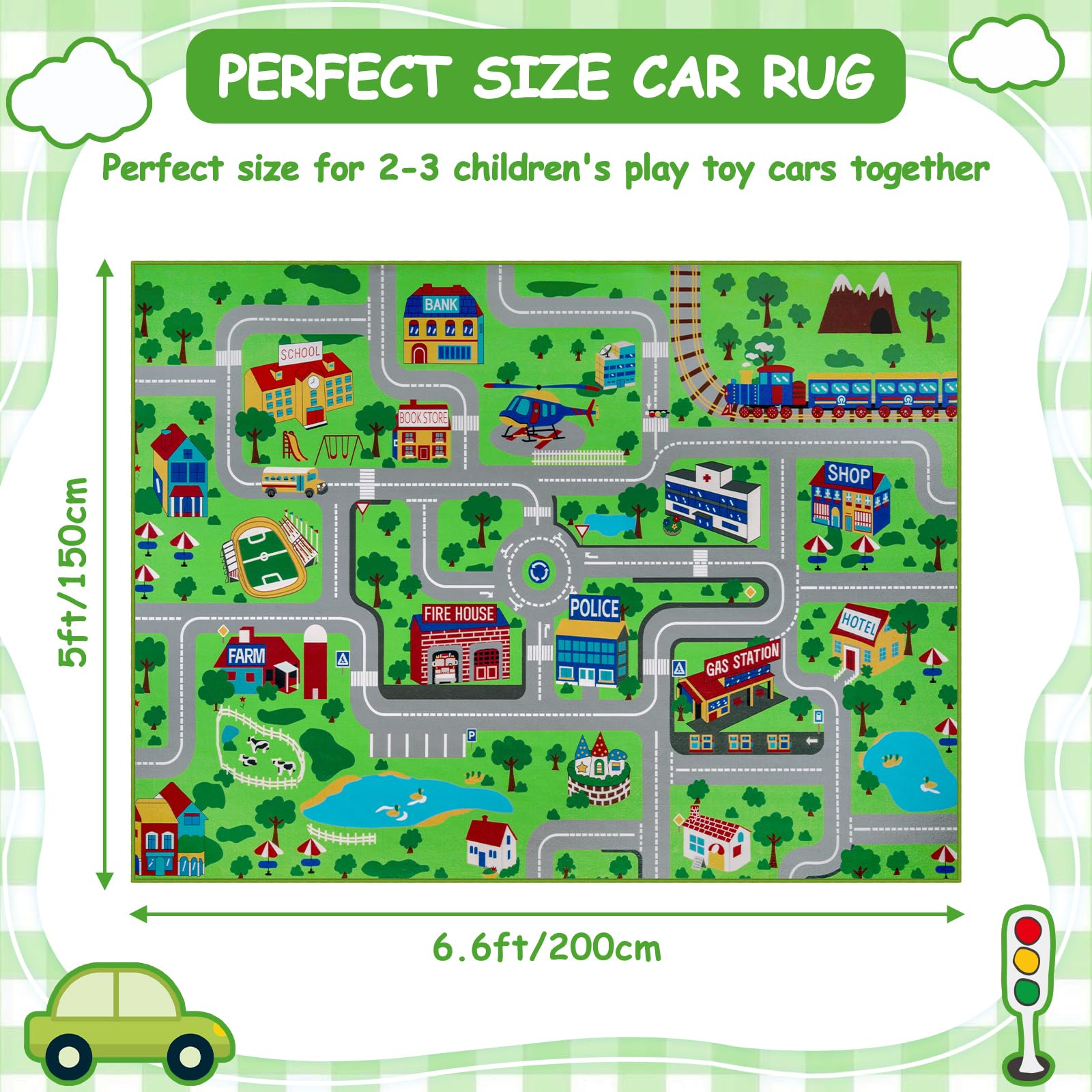 alfombra de juegos para niños, 150 x 200 cm, extra grande, alfombra de aprendizaje de la vida urbana, educativa para el coche, para bebés, dormitorio, sala