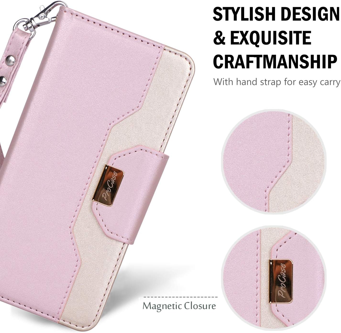 ProCase Galaxy S10 Plus Wallet Case, Flip Fold Kickstand Case with Card Holders Mirror, Folding Stand Protective Book Case Cover for 6.4 Inch Galaxy S10+ (2019 Release) – Pink