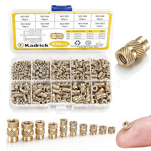 Kadrick Kit surtido de 420 piezas de insertos roscados M3 M4 M5 para componentes de impresión 3D, tuercas moleteadas de latón métrico, inserción por