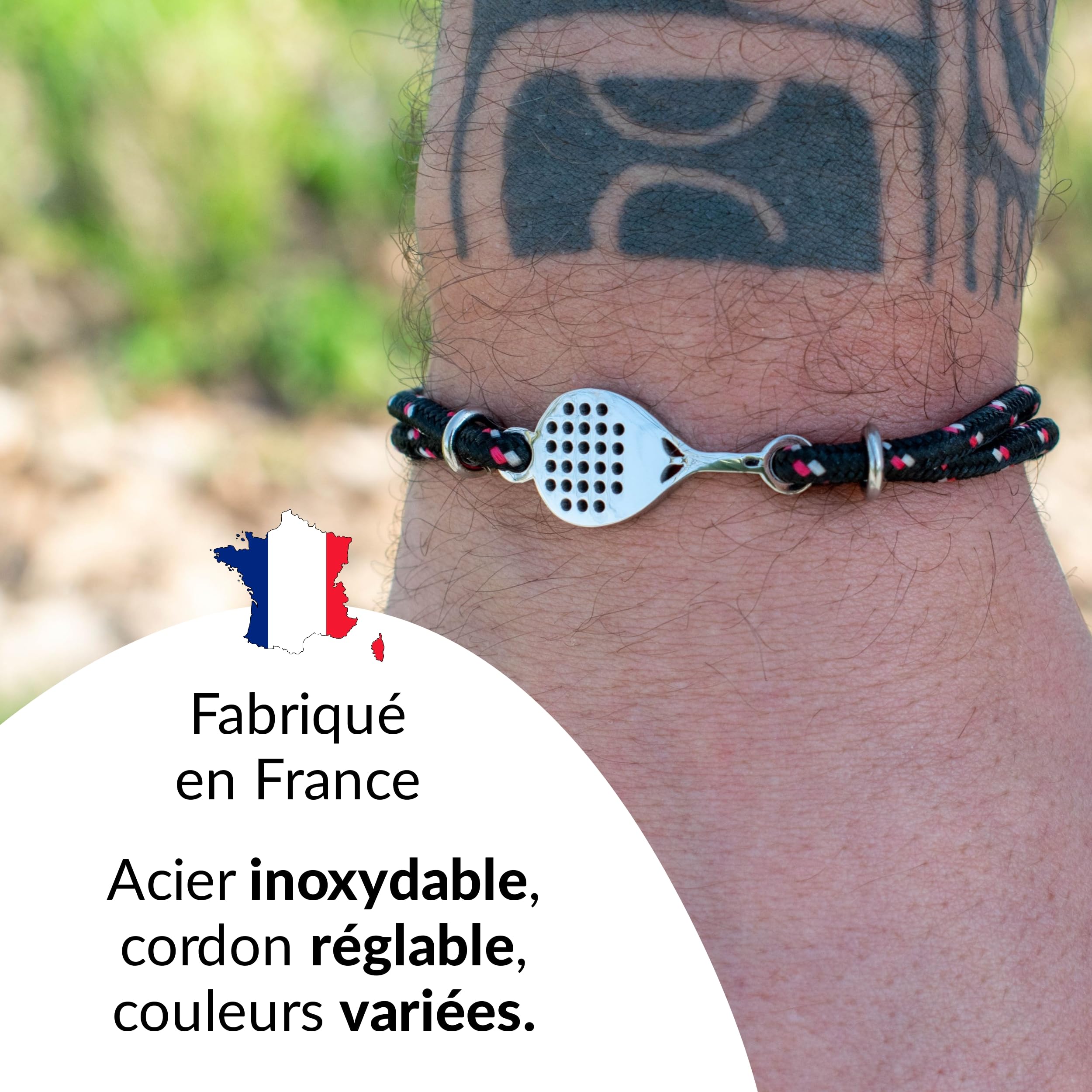 Ernestine - Bracelet Padel réglable acier inoxydable cordon - bijoux raquette sport homme femme - idée cadeau original joueur accessoire poignet bijoux silvergrip - Bracelet Padel homme et femme - 3