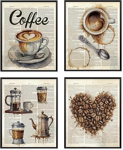 VONTP Decoración de pared retro de café, estación de cafetería, decoración de cocina, impresiones de bebidas expreso, póster de decoración de pared