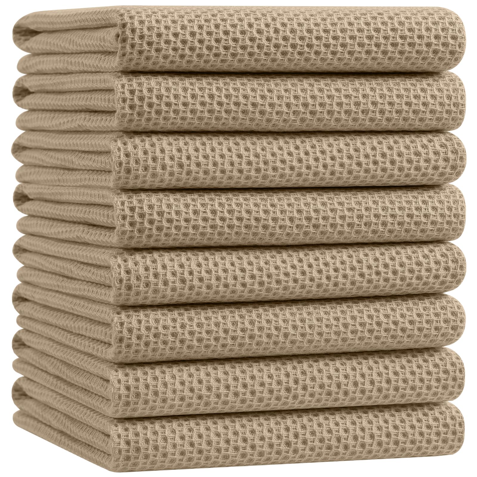 Homaxy 100% Cotton Oversized Waffle Weave Kitchen Towels 8-Pack, Tan