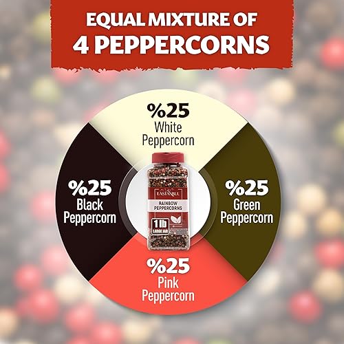 Miniatura 6 de Eastanbul Granos de pimienta arcoíris para recambio de molinillo, 1 libra, granos de pimienta arcoíris enteros blanco, verde, rosa, pimienta negra